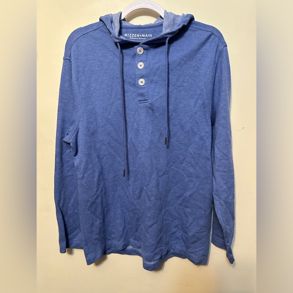 Mizzen Main Light‎ Blue Heather Fairway Hooded Henley Performance Stretch Large